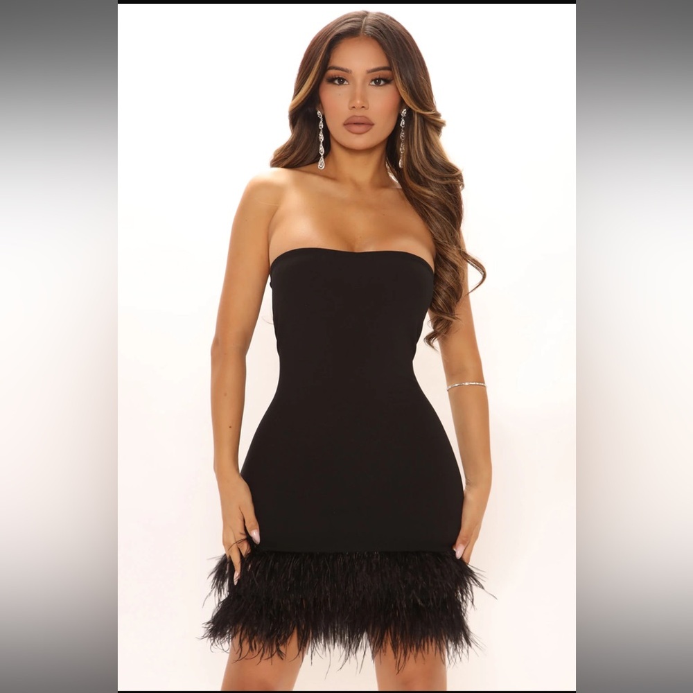 Black Mini Dress with Feather Trim